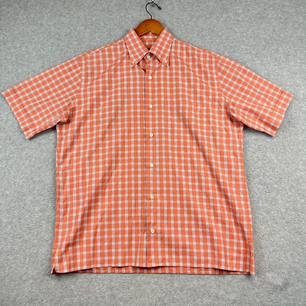 Solemare Maus & Hoffman Plaid Button Down Shirt Mens Medium Orange Cotton